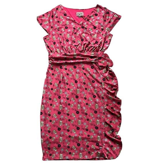 LINDY BOP Faux Wrap Midi Dress in Jukebox Print NWT Size 8 - Picture 10 of 11